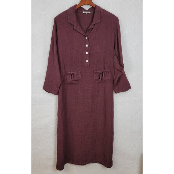 VTG Subtle Tones Linen Shirt Dress Womens S/M Purple Button Front Lagenlook Maxi - Picture 8 of 14